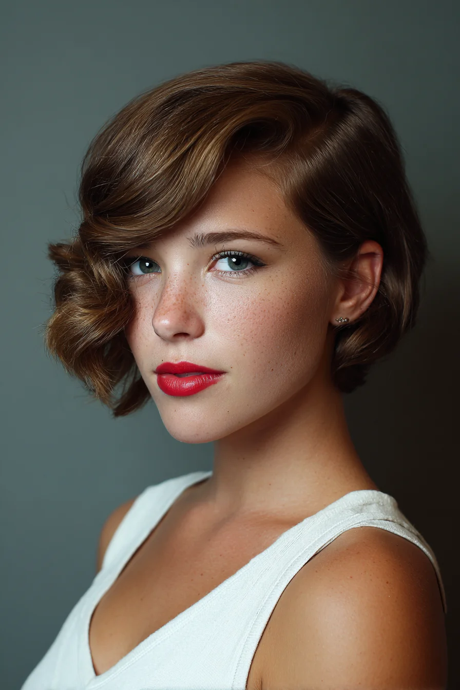 Side‑Swept Sculpted Bob with Vintage Wave