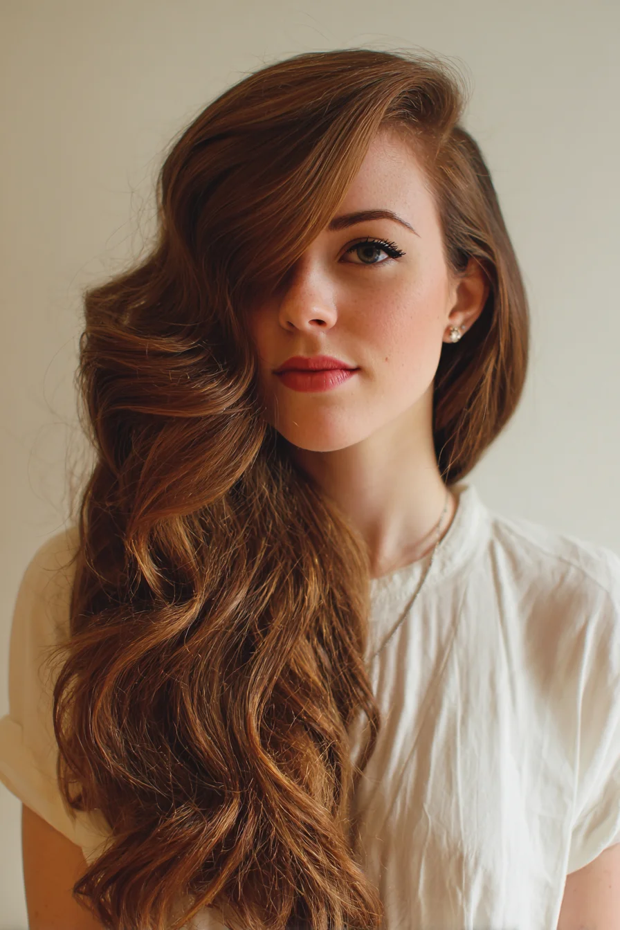 Side-Swept Voluminous Waves for Long Hair (Hollywood Soft S-Waves)