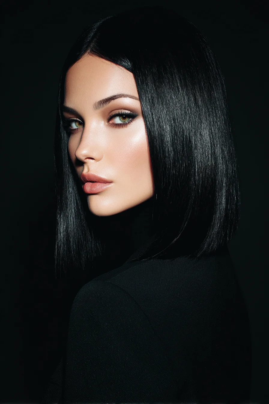 Sleek Blunt Bob — Straight Chin-Length Cut with Middle Part