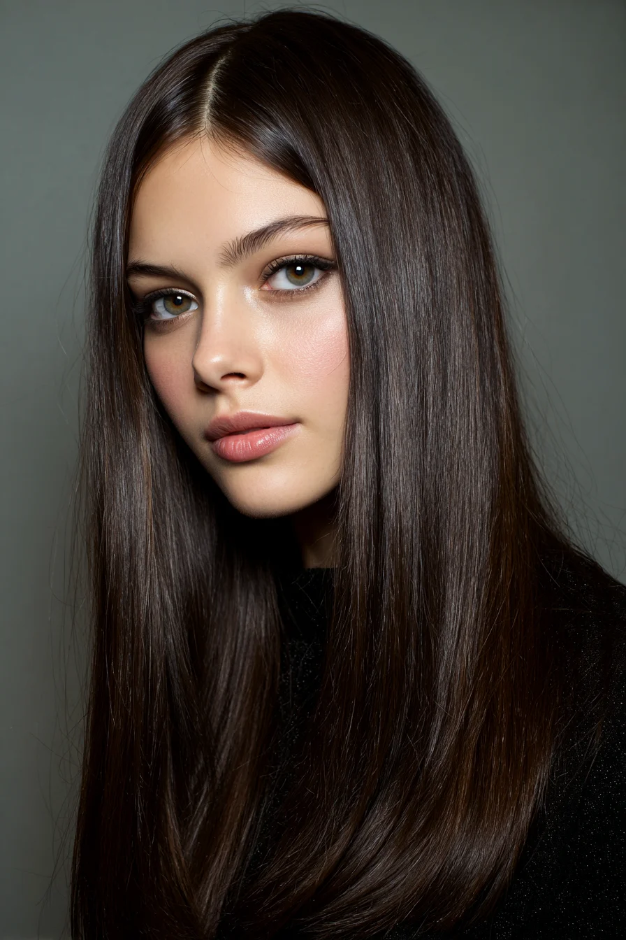 Sleek Center-Part Long Straight Hair — Smooth Salon Blowout