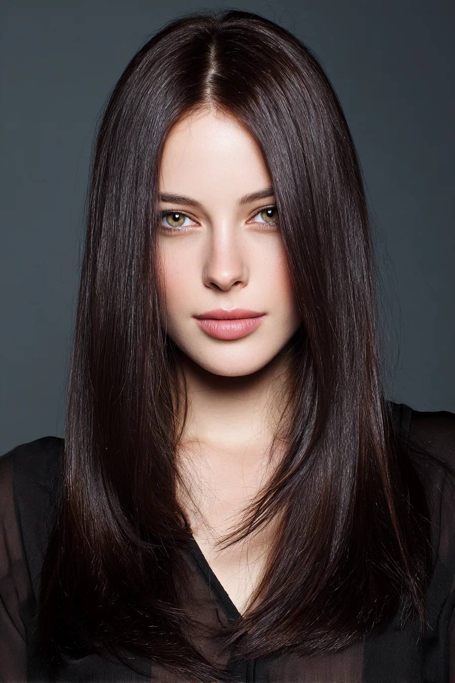 Sleek Center-Parted Long Layers with Face-Framing Ends
