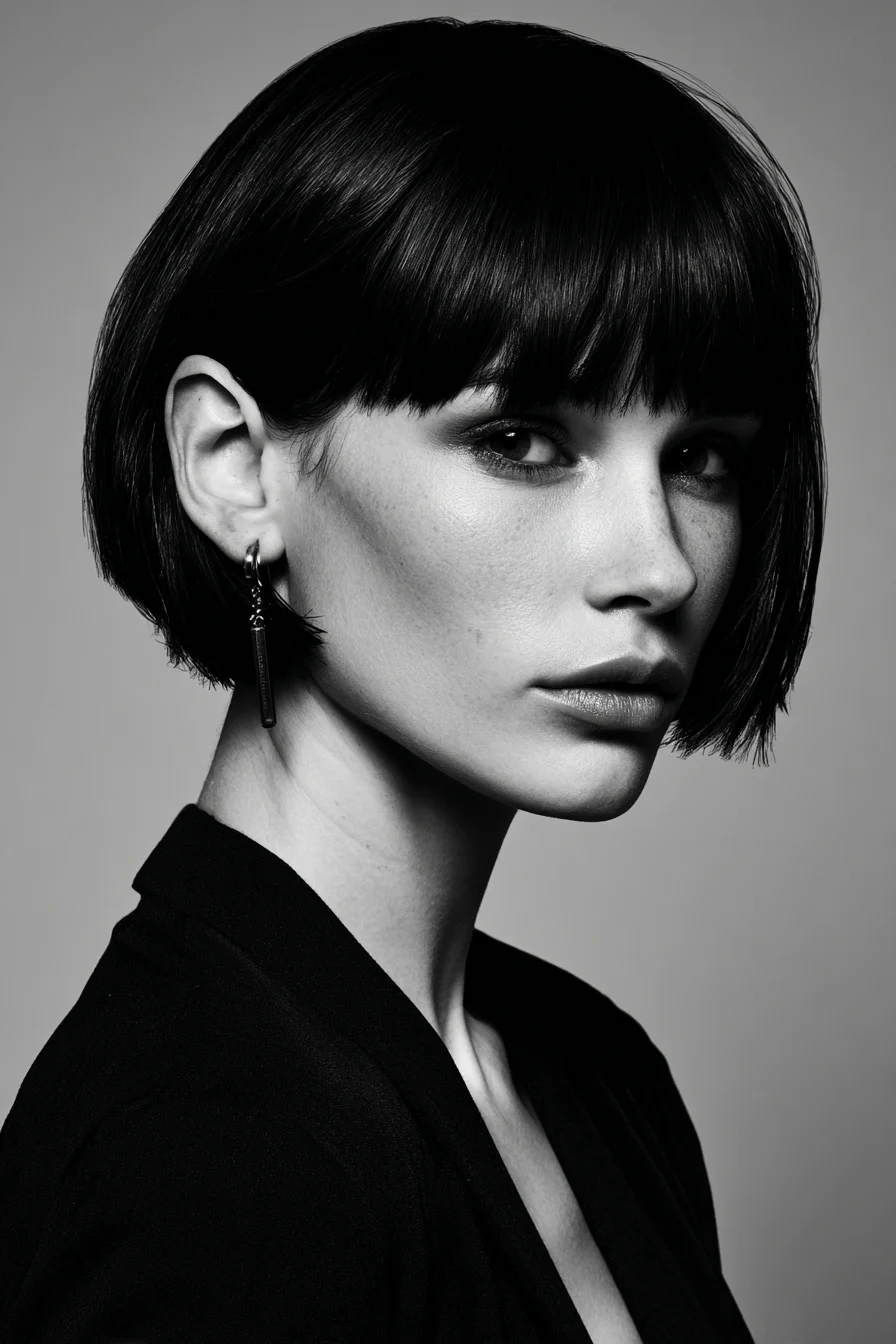 Sleek Chin-Length Blunt Bob with Straight-Across Fringe