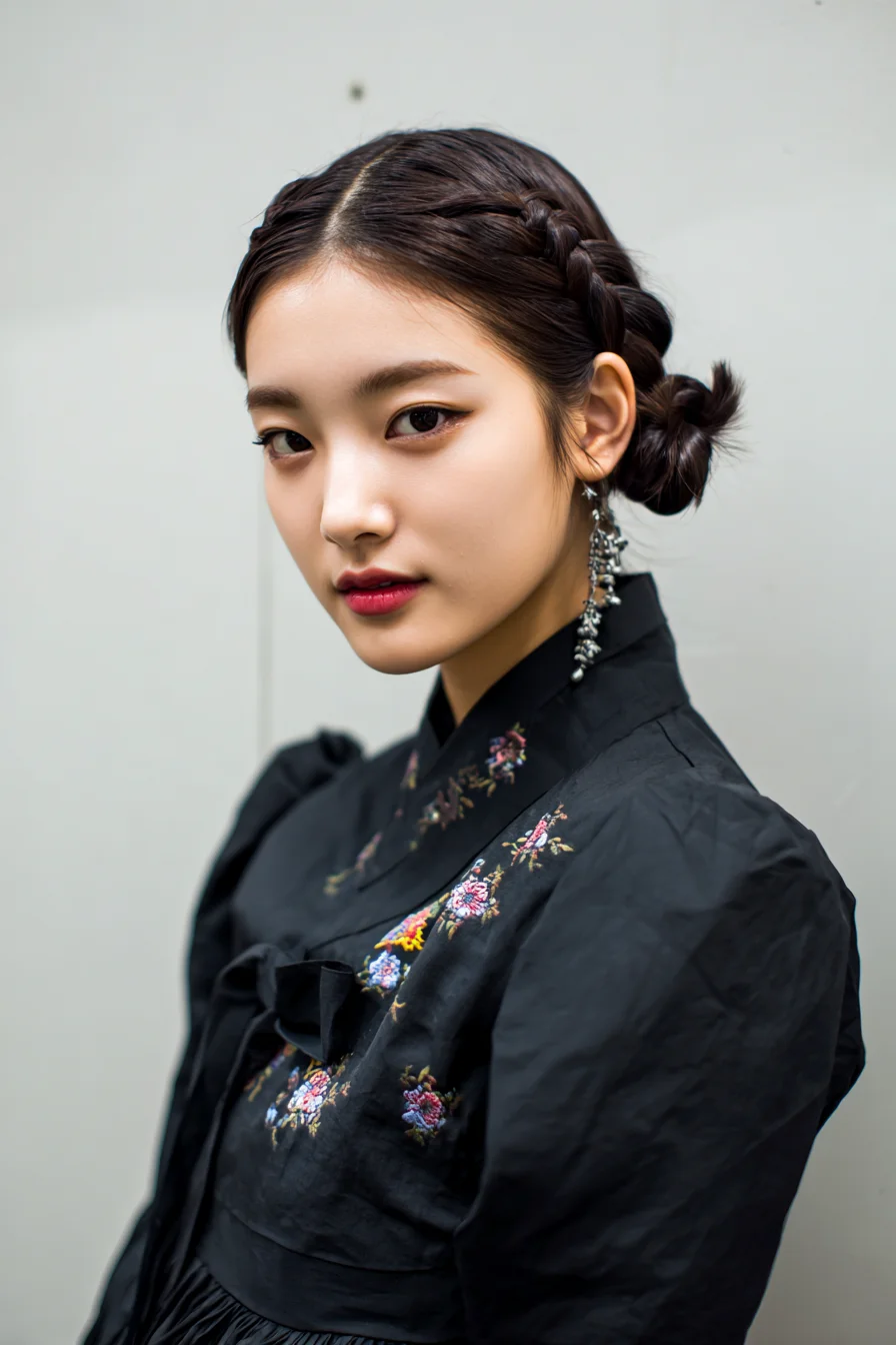 Sleek Double Dutch Braids Into Low Twisted Buns