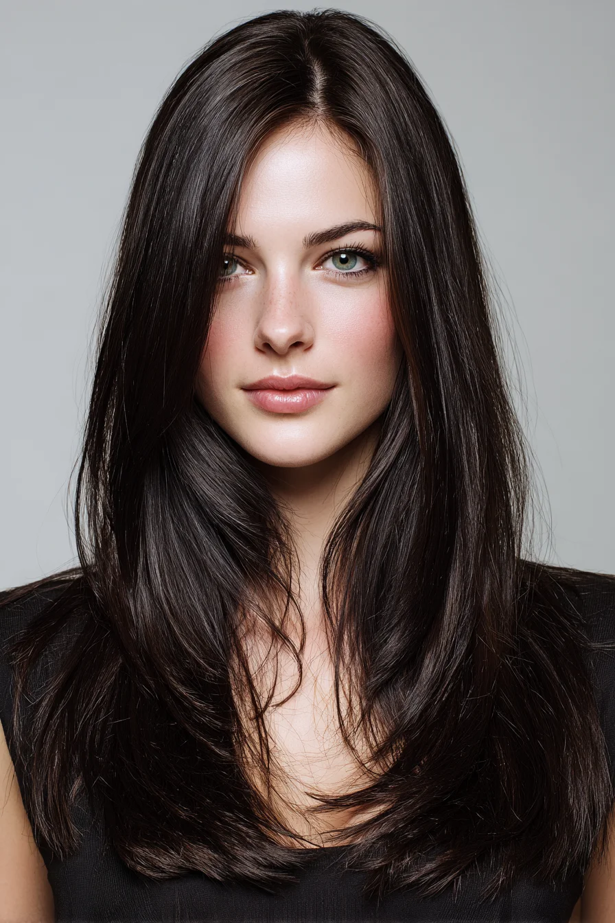 Sleek Long Layers with Soft Face‑Framing Curtain Layers