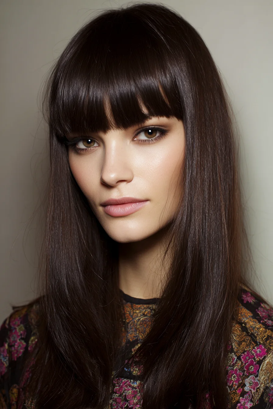 Sleek Long Straight Hair with Blunt Fringe