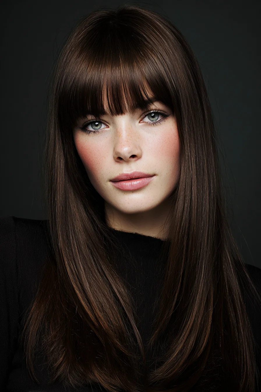 Sleek Long Straight Layers with Blunt Fringe