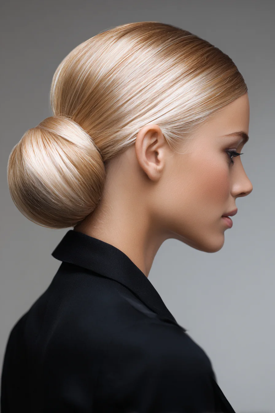Sleek Low Chignon Bun — Polished Smooth Updo for Fine to Medium Hair