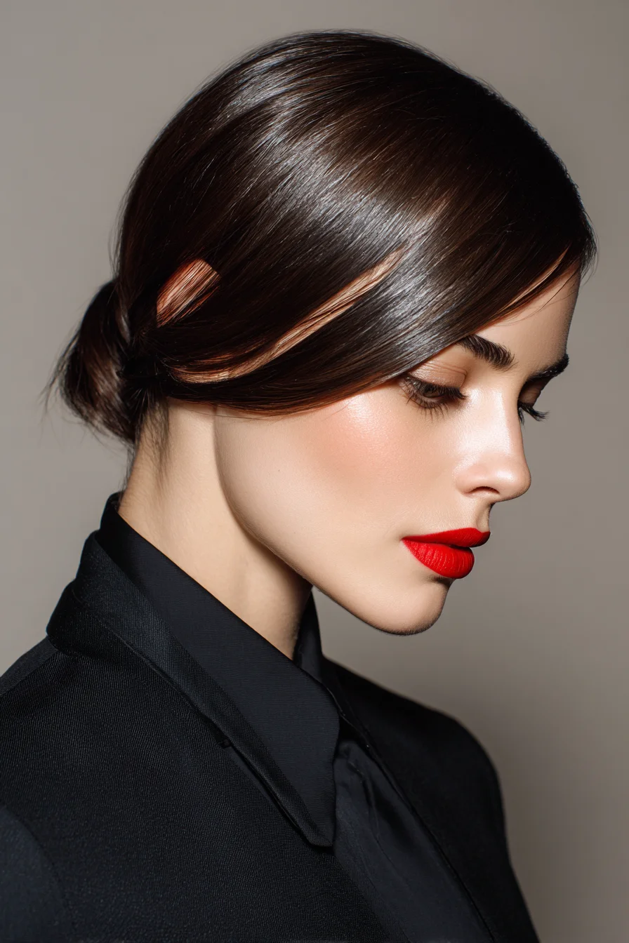 Sleek Low Twisted Bun with Deep Side Part — Smooth Evening Updo