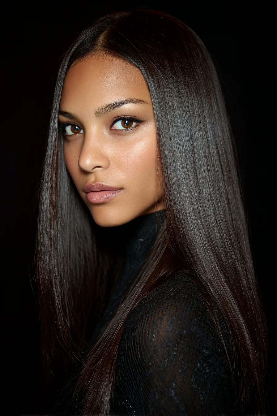 Sleek Middle-Part Glossy Straight Hair