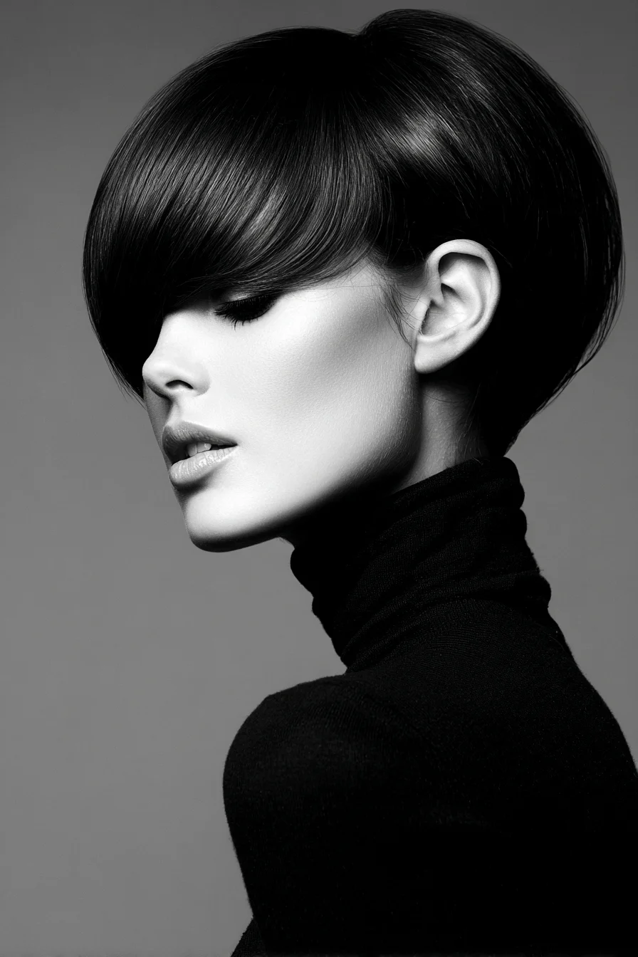 Sleek Rounded Bob with Deep Side-Swept Fringe