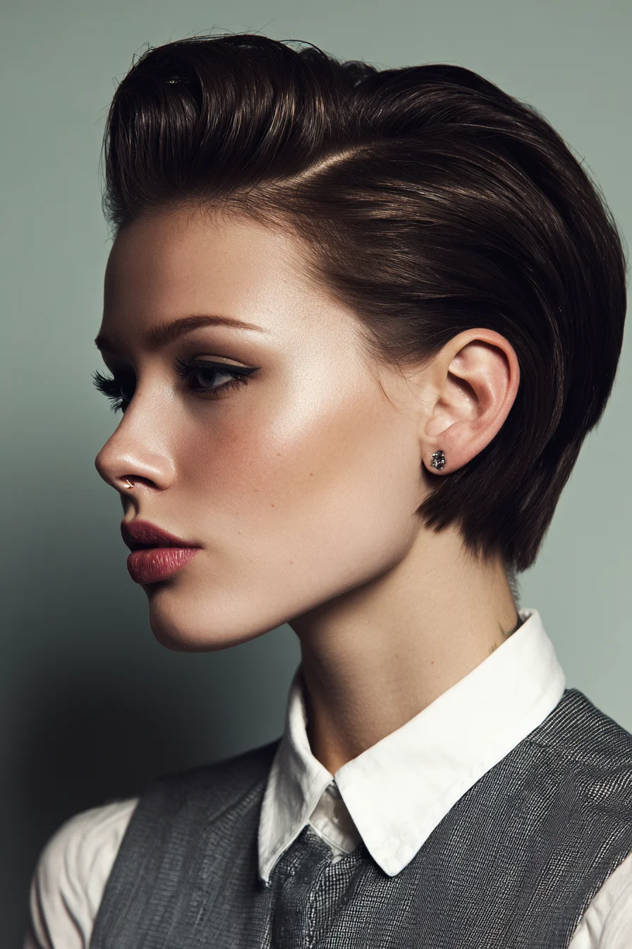Sleek Short Pixie with Voluminous Quiff (Slicked-Back Finish)