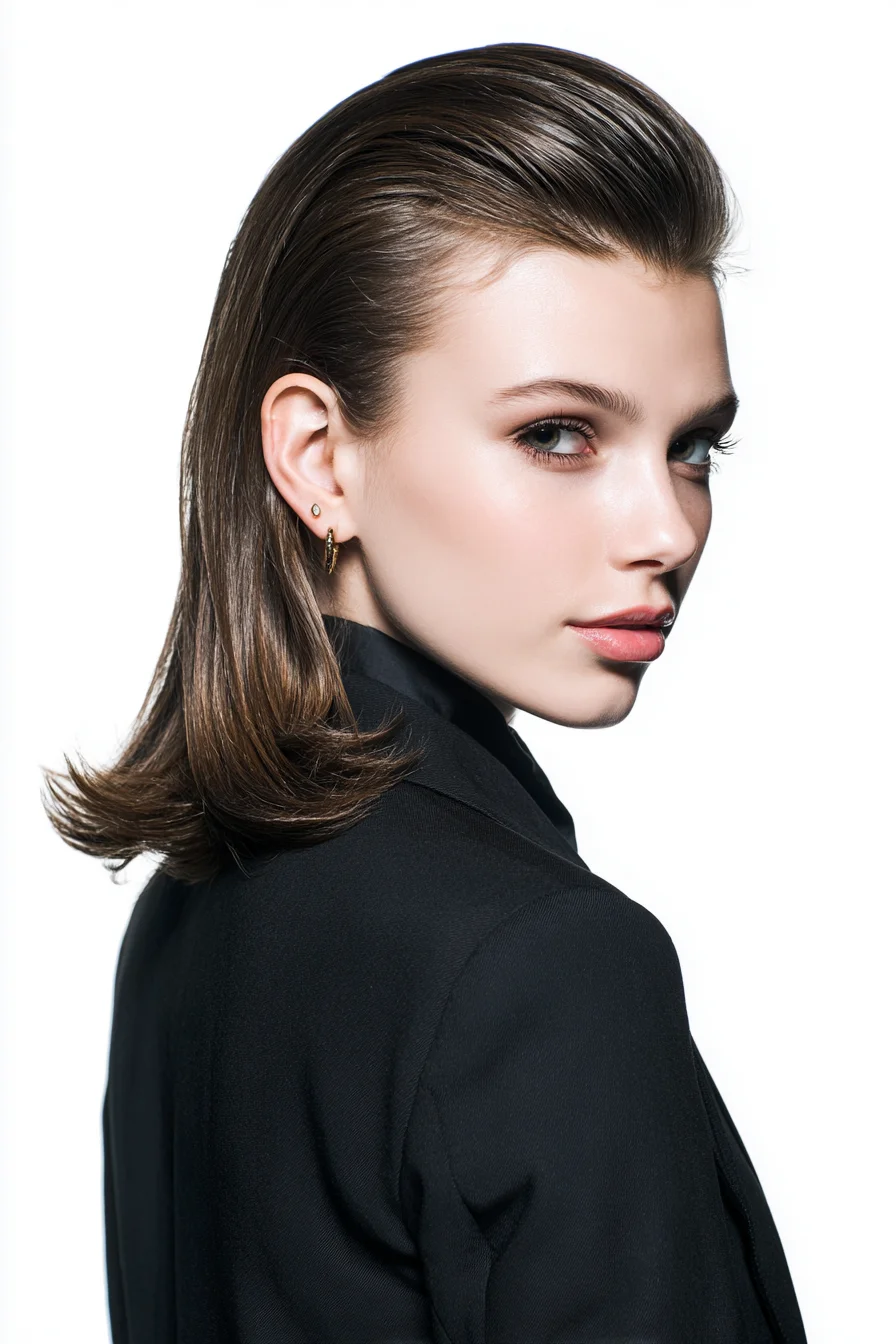 Sleek Slicked-Back Medium Hair with Flipped Ends