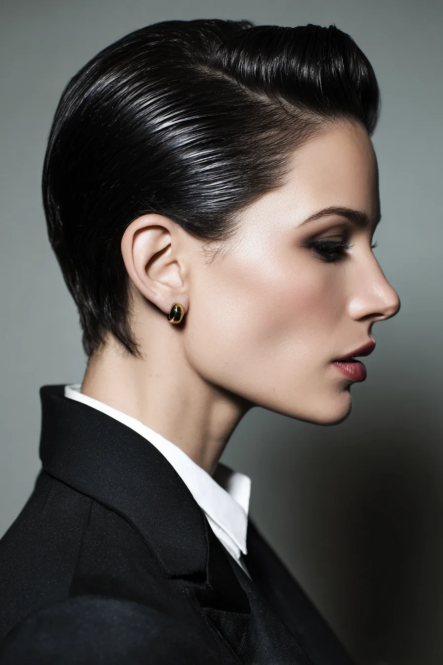 Sleek Slicked-Back Pixie with Defined Side Part