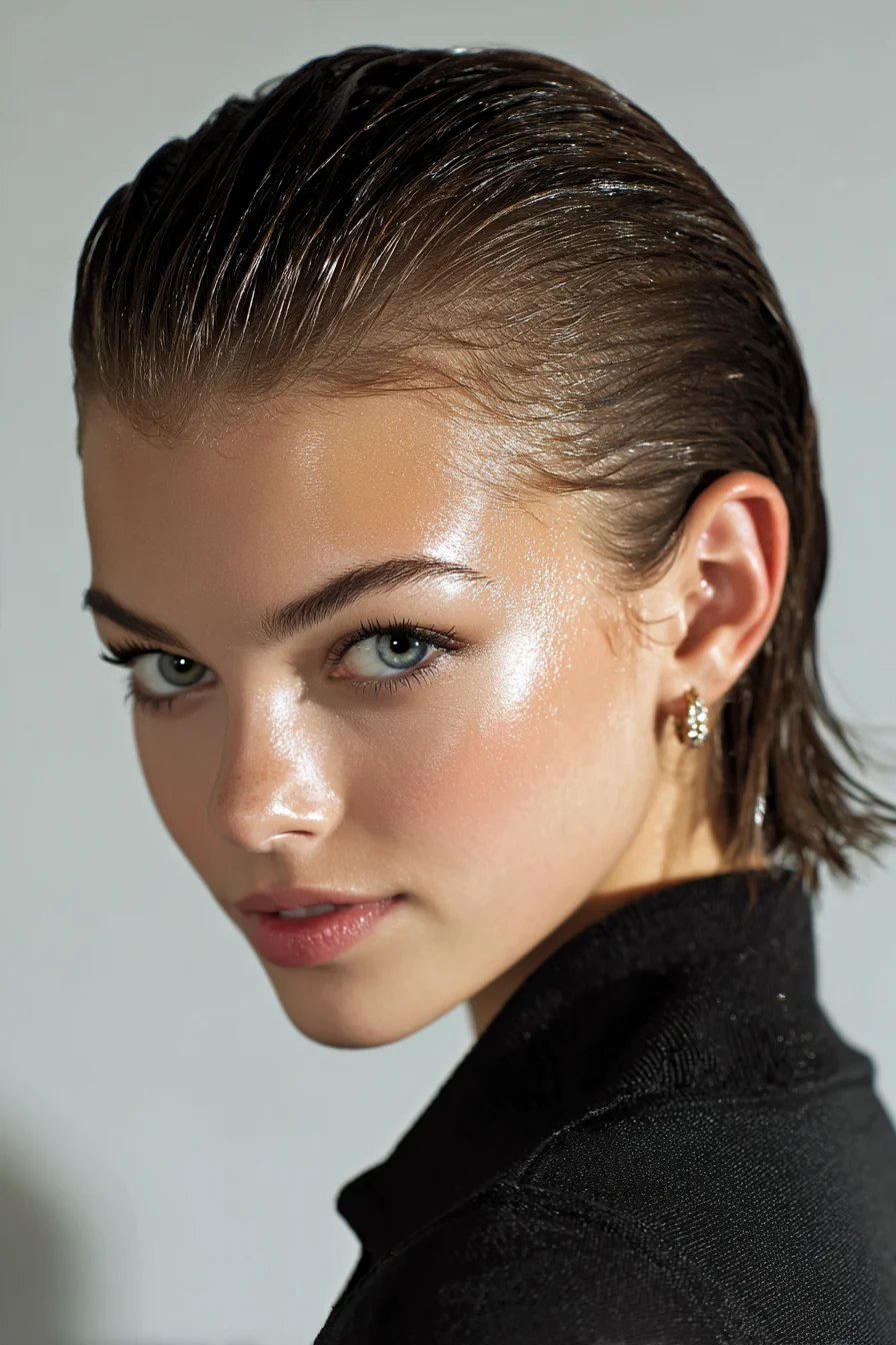 Sleek Slicked-Back Wet Look for Short to Medium Hair