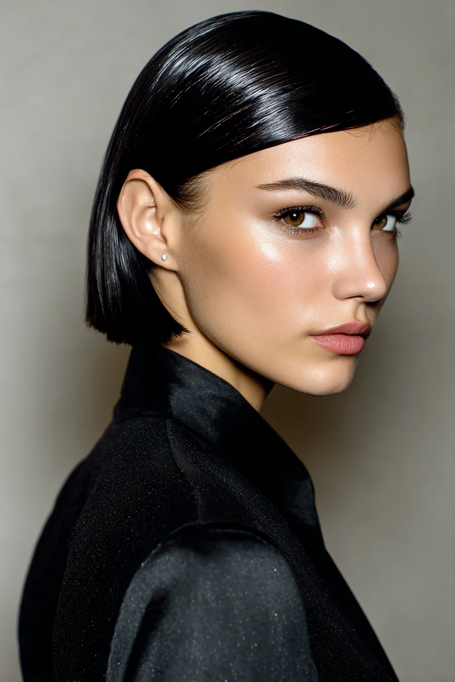 Sleek Wet-Look Blunt Bob — Precision Jaw-Length Style