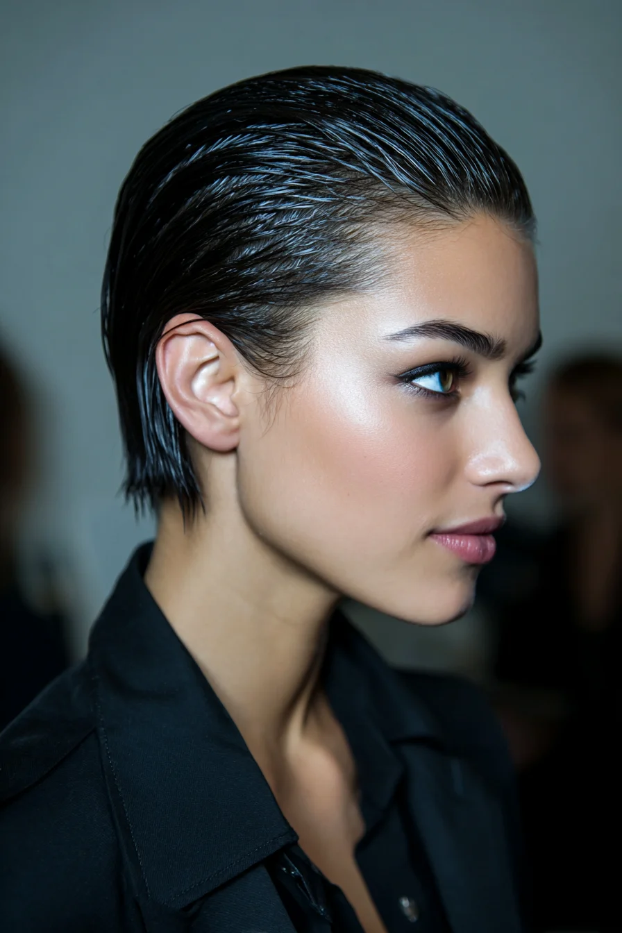 Sleek Wet‑Look Slicked‑Back Short Bob