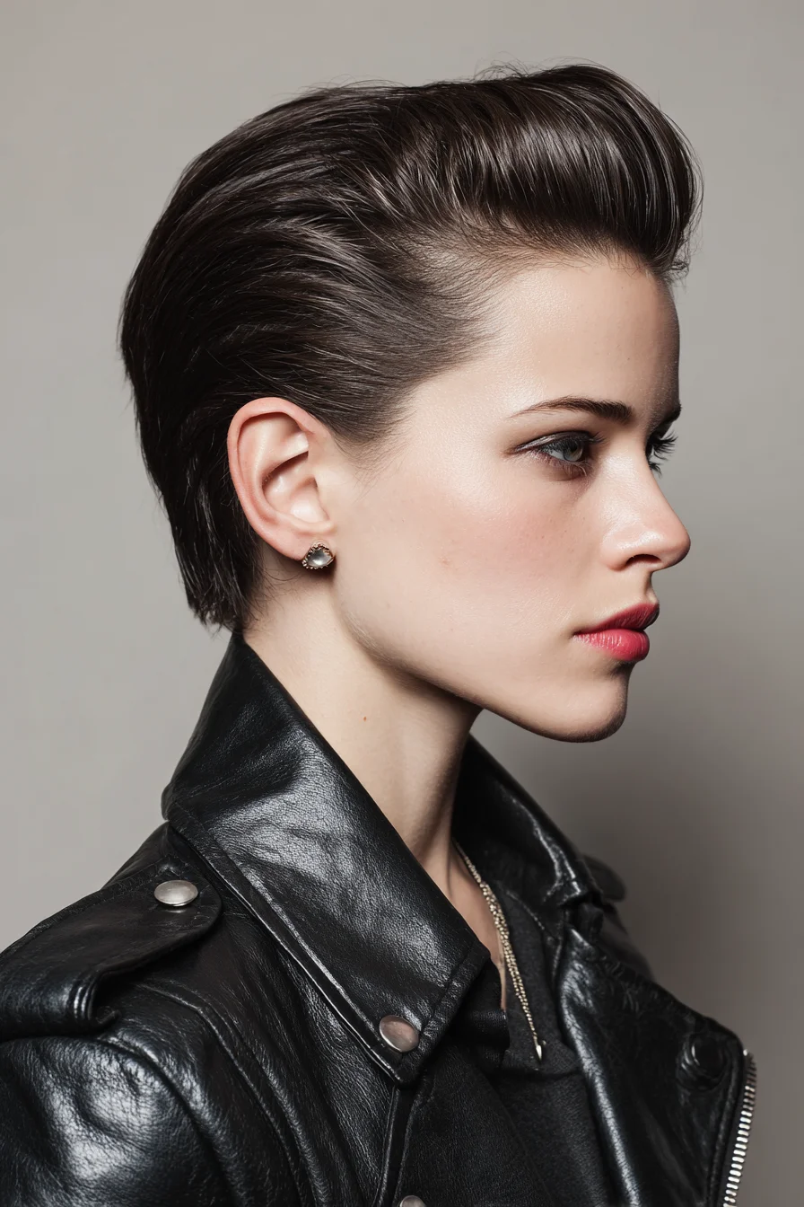 Slicked-Back Short Pompadour with Tapered Sides