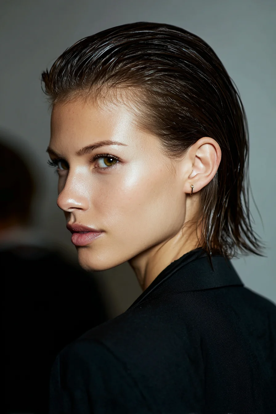 Slicked-Back Wet Look for Short Hair — Sleek Textured Bob