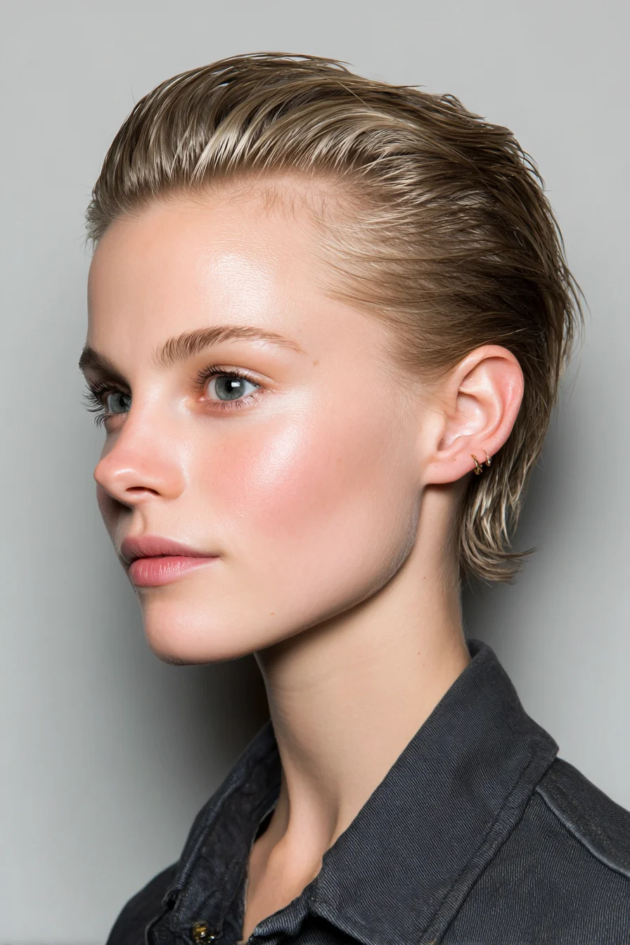 Slicked-Back Wet-Look Short Pixie