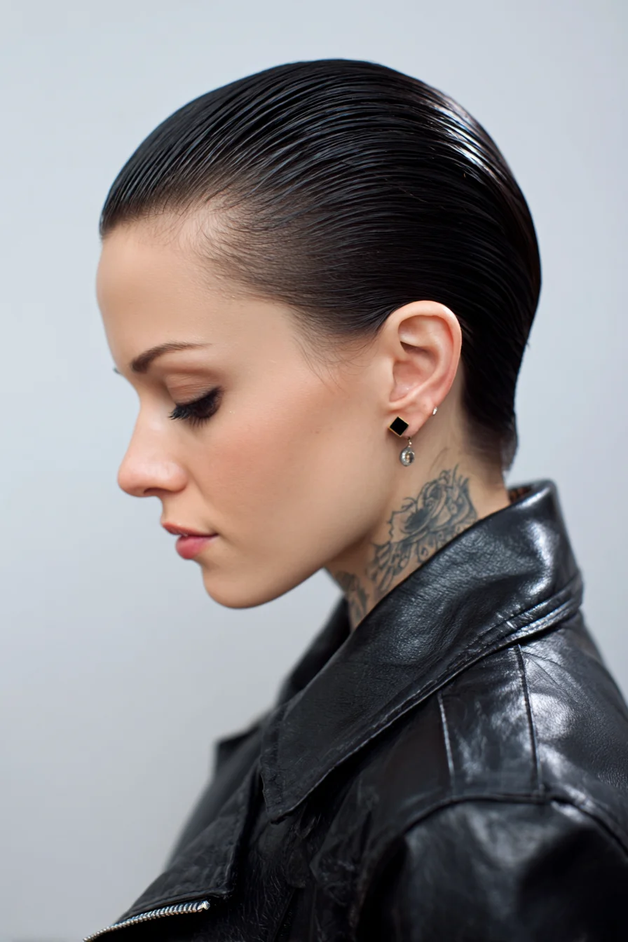 Slicked-Back Wet-Look — Sleek Low-Profile Style for Straight & Wavy Hair