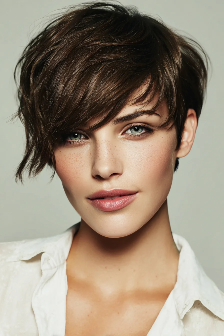 Textured Asymmetrical Pixie with Side‑Swept Fringe