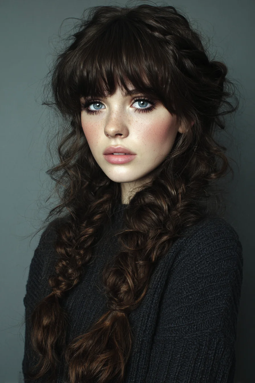 Textured Boho Double Braids with Curtain Bangs