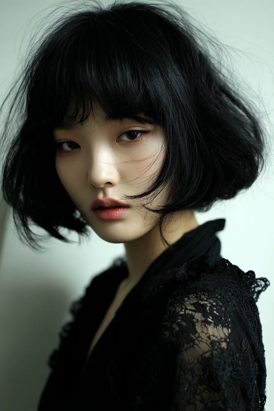 Textured Chin-Length Bob with Wispy Fringe