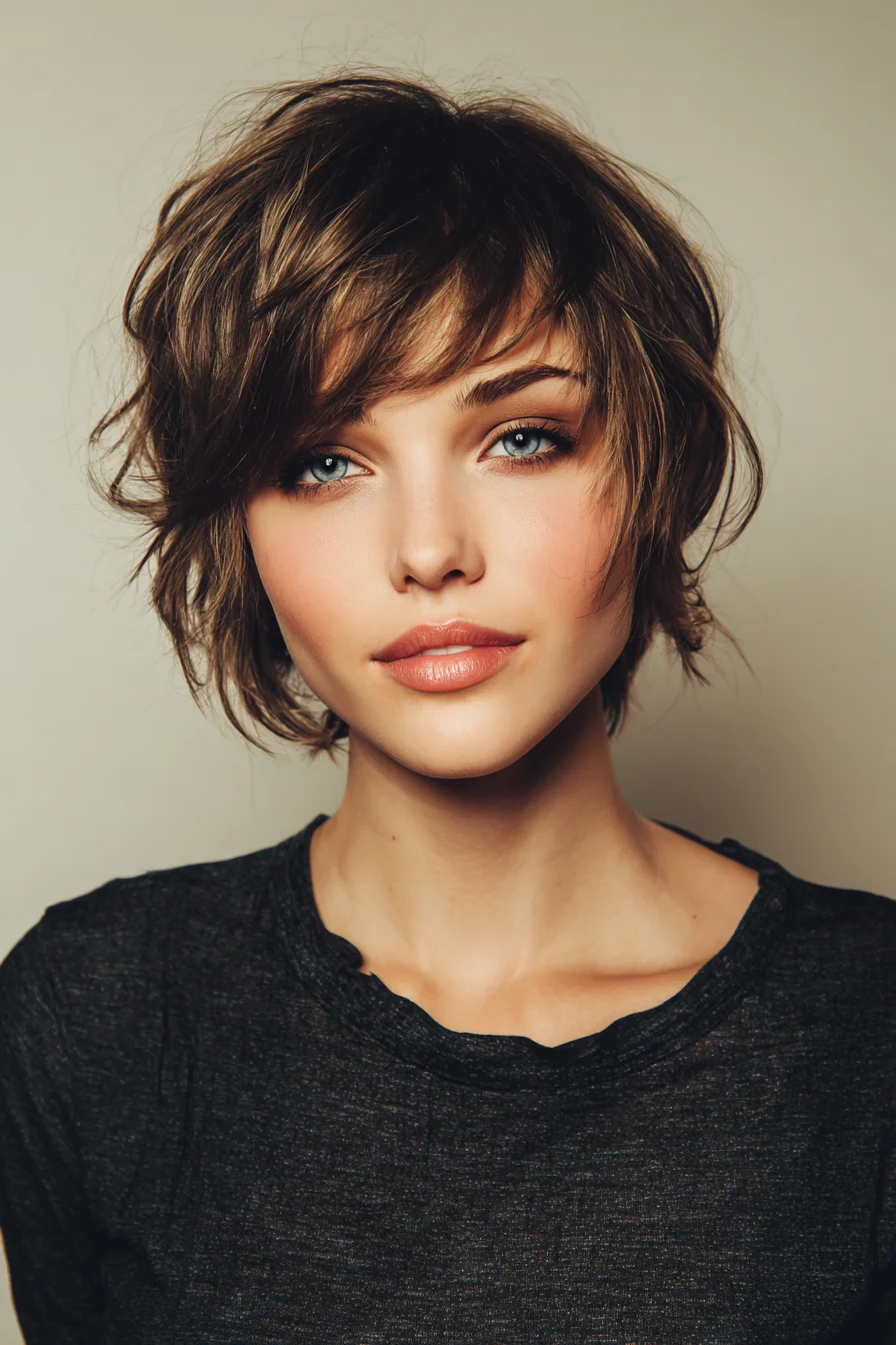 Textured Choppy Pixie-Bob with Side‑Swept Fringe