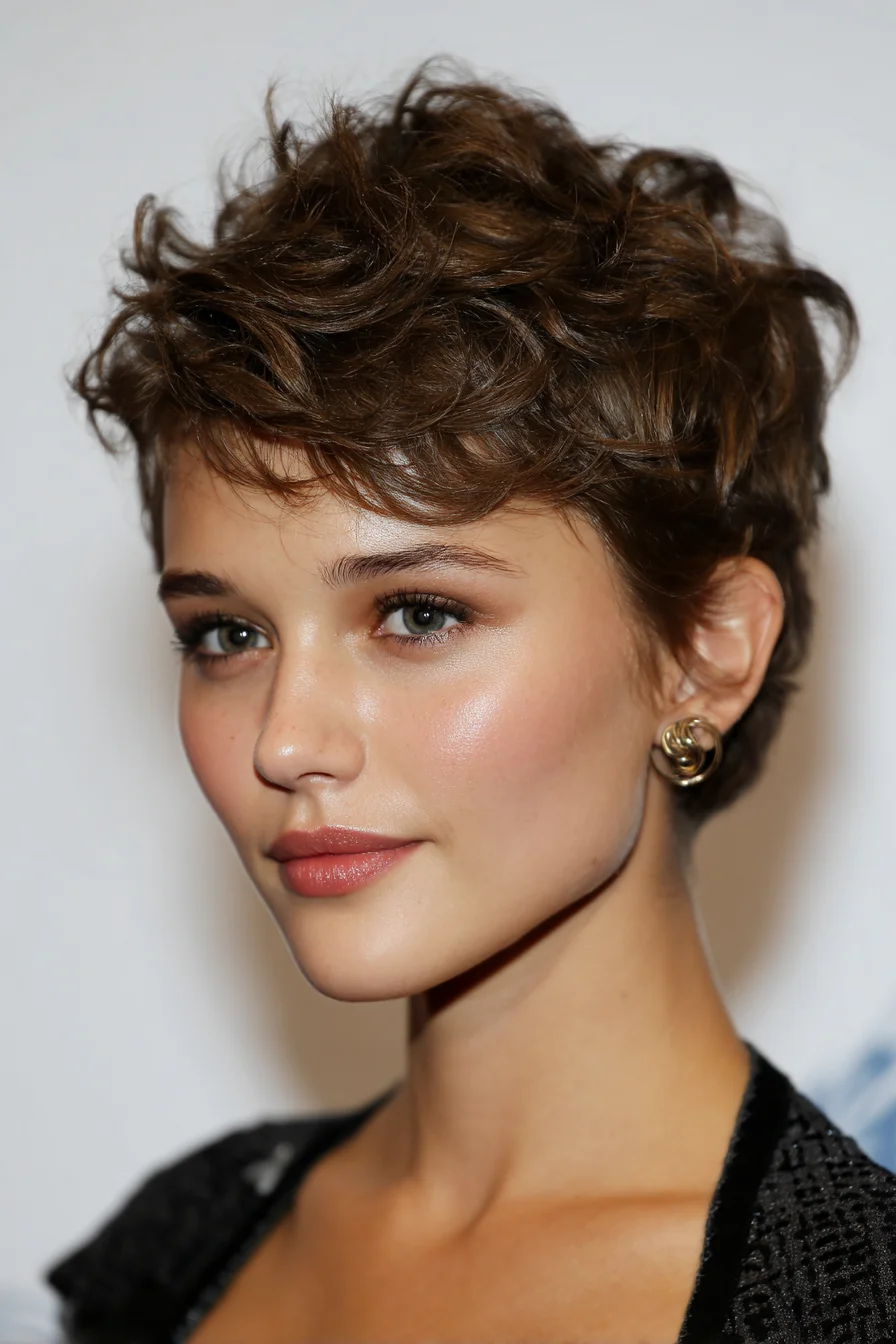 Textured Curly Pixie Cut — Short Wavy Pixie for Fine to Medium Hair