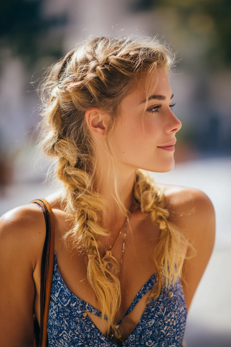 Textured Double Dutch Braids with Face‑Framing Tendrils
