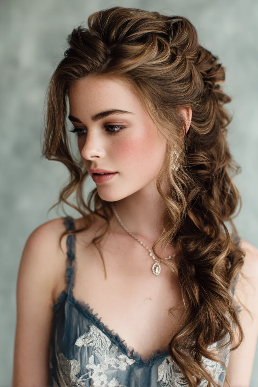 Textured Half‑Up Twisted Side Braid with Loose Romantic Waves