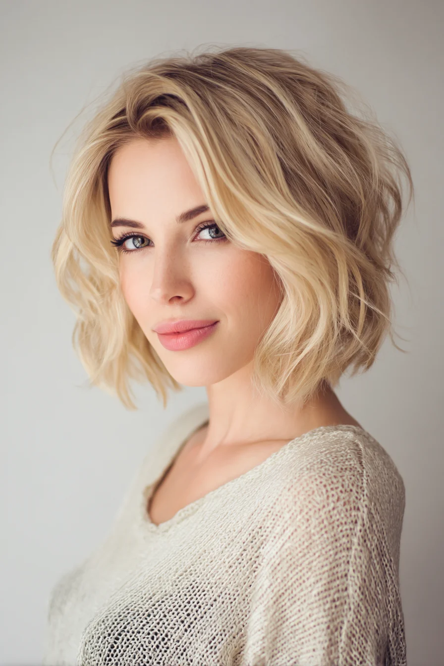 Textured Layered Chin-Length Bob with Soft Waves