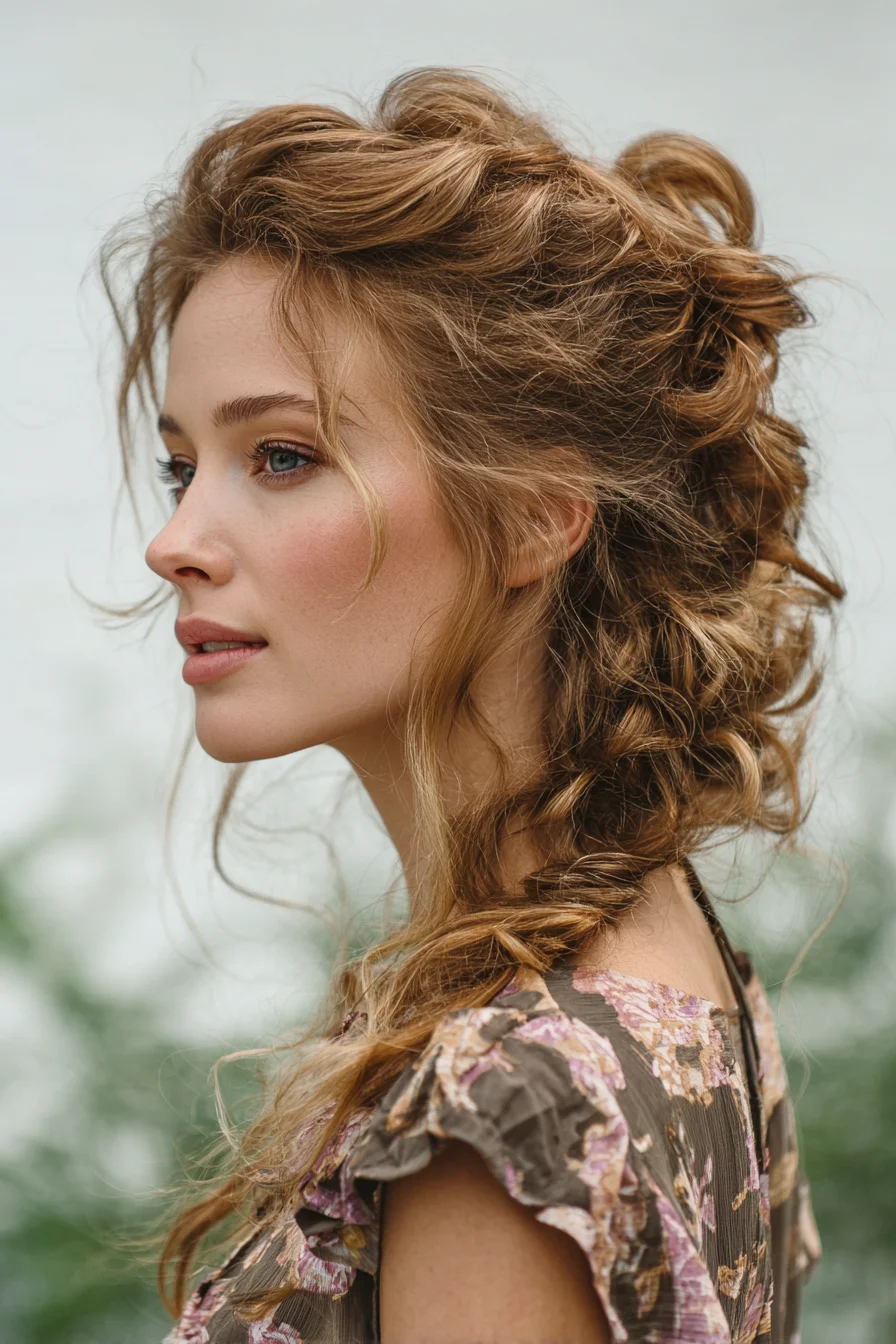 Textured Loose Braided Updo with Face‑Framing Tendrils