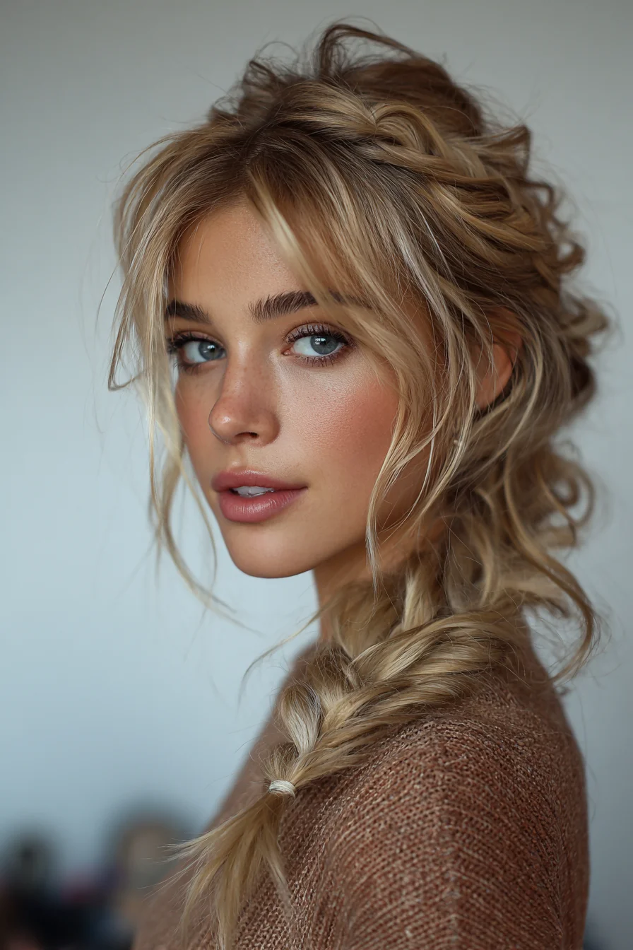 Textured Loose Side Fishtail Braid with Face‑Framing Layers