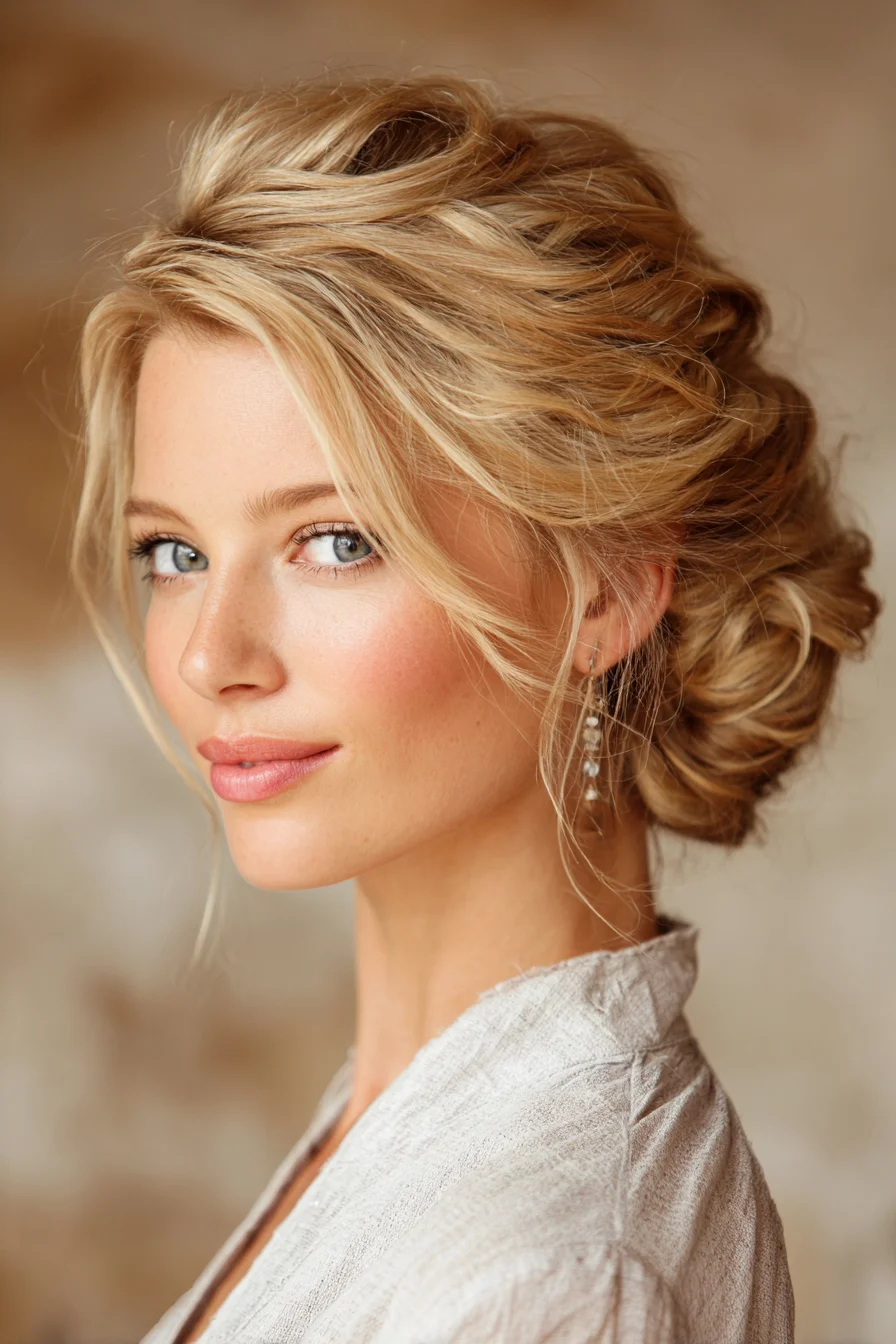 Textured Low Chignon Updo with Face‑Framing Wisps