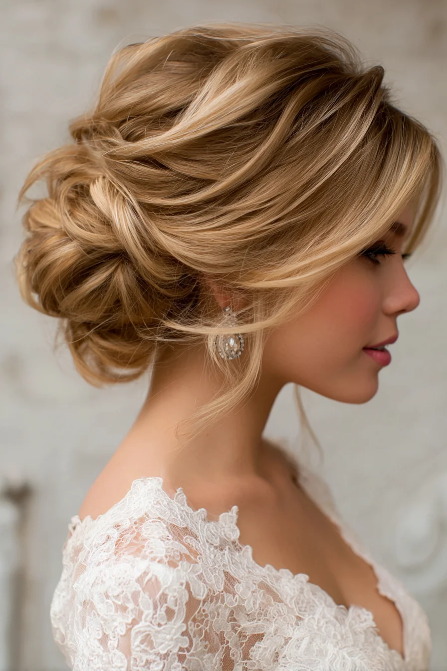 Textured Low Chignon with Face‑Framing Pieces