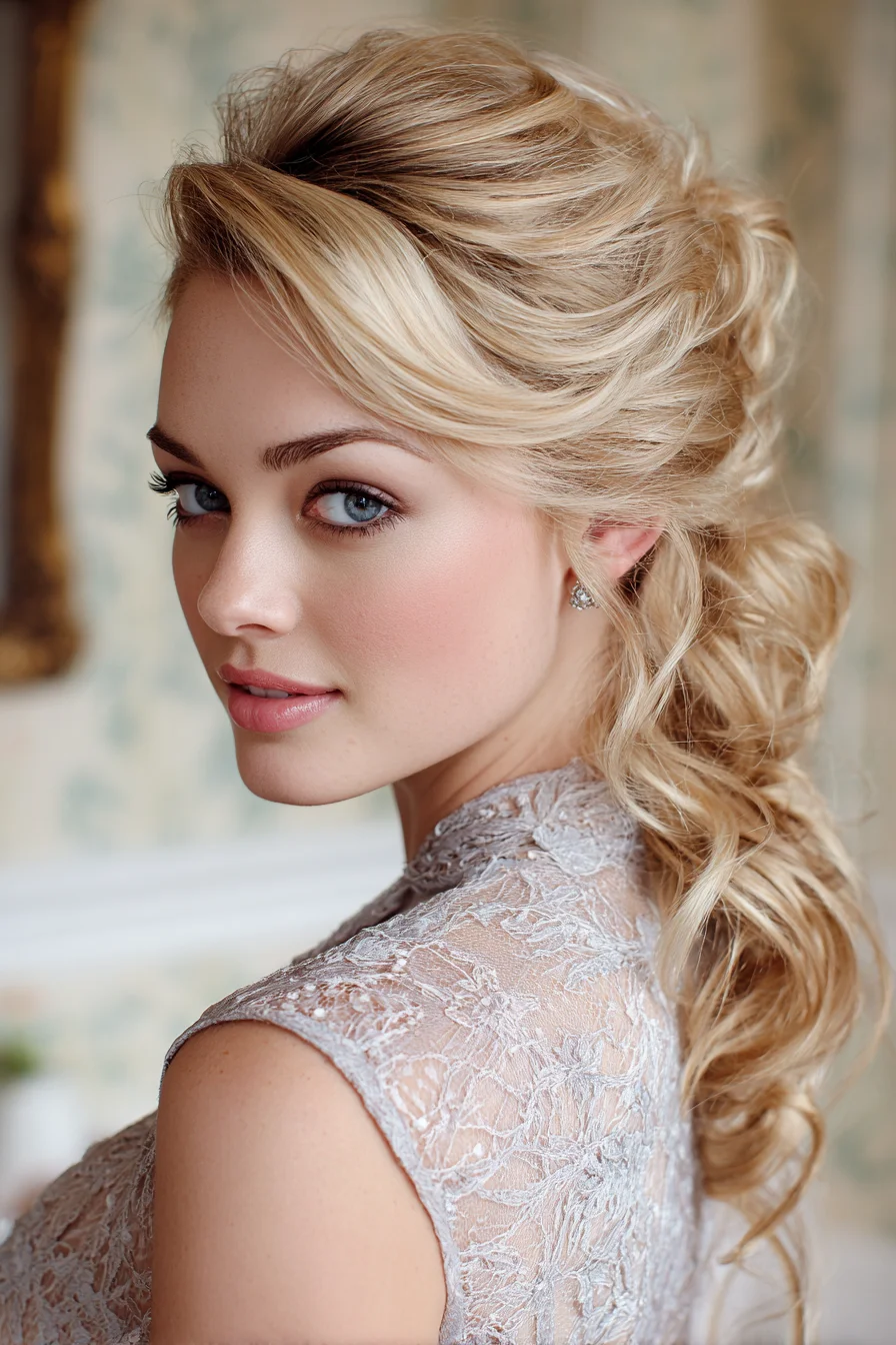 Textured Low Ponytail with Soft Side-Swept Fringe