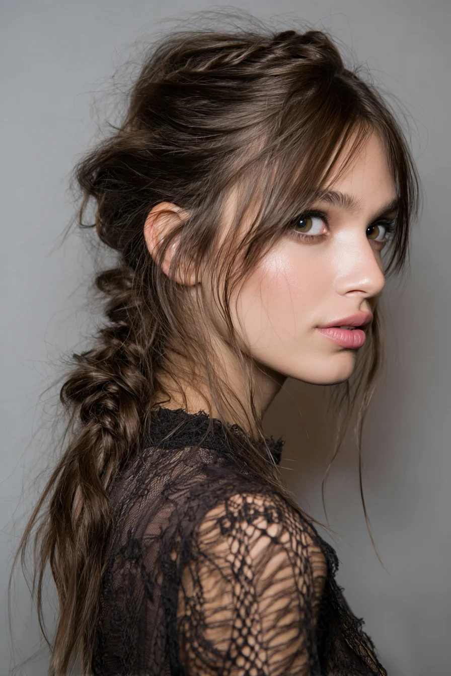 Textured Messy Braid Ponytail with Face‑Framing Layers