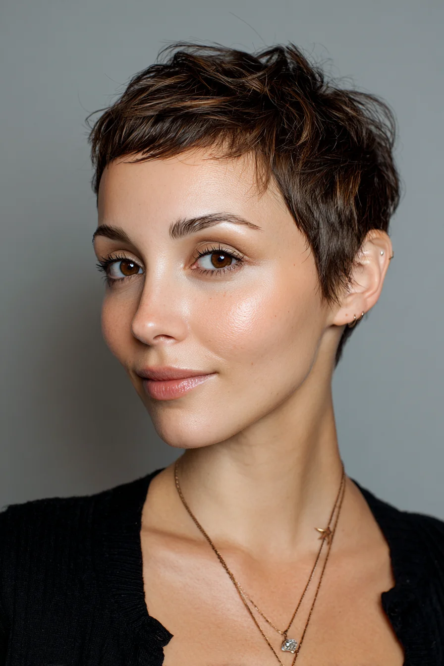 Textured Pixie Cut with Choppy Fringe – Short Tousled Styling