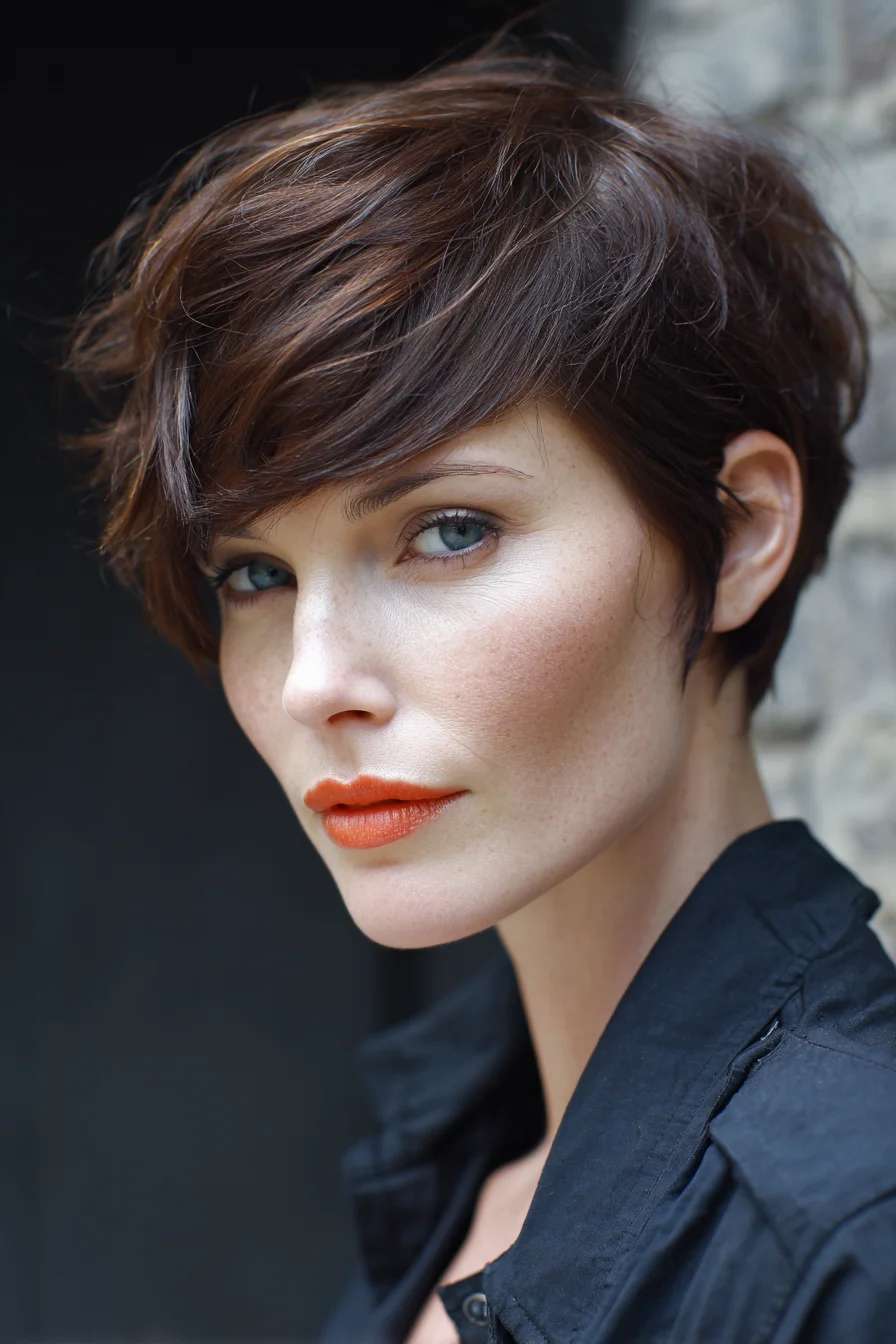 Textured Pixie Cut with Side-Swept Fringe (Short Tousled Pixie)
