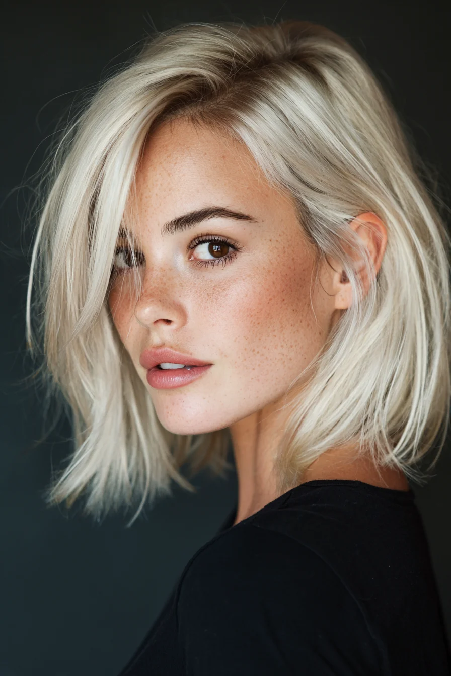 Textured Platinum Blunt Bob with Side-Swept Layers