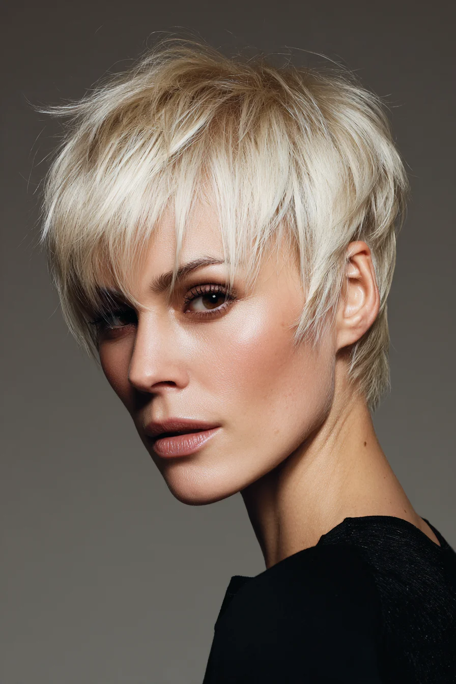 Textured Platinum Pixie with Choppy Fringe