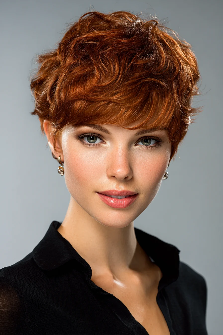 Textured Red Pixie Crop with Soft Fringe — Short Layered Hairstyle