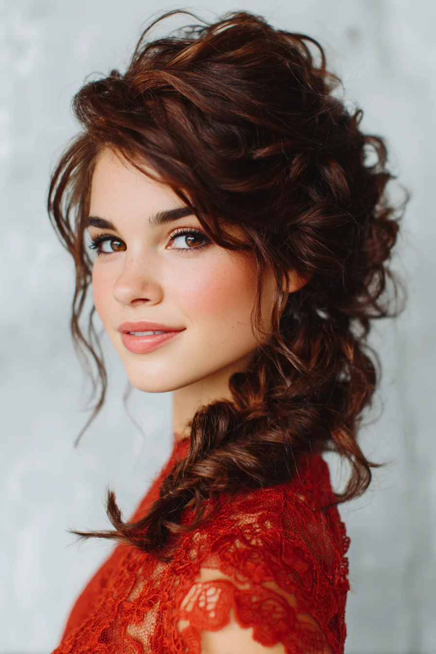 Textured Romantic Side Fishtail Braid with Tousled Volume