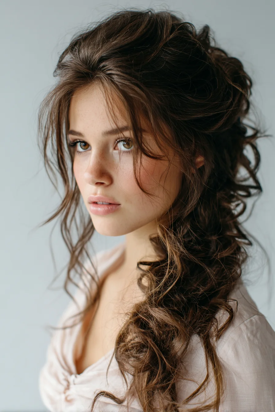 Textured Romantic Side-Swept Curls with Face‑Framing Layers