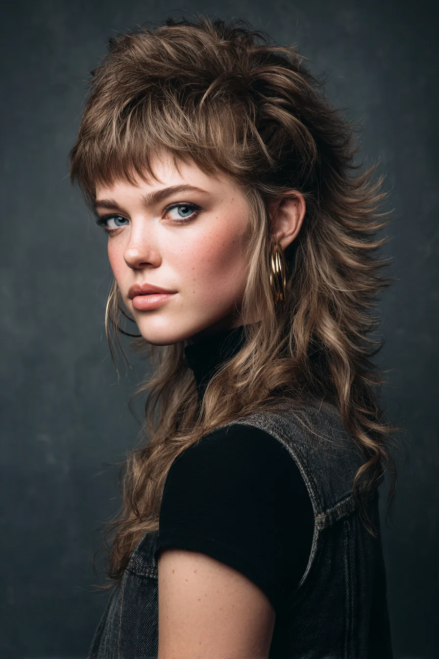 Textured Shag Mullet with Choppy Fringe and Feathered Layers