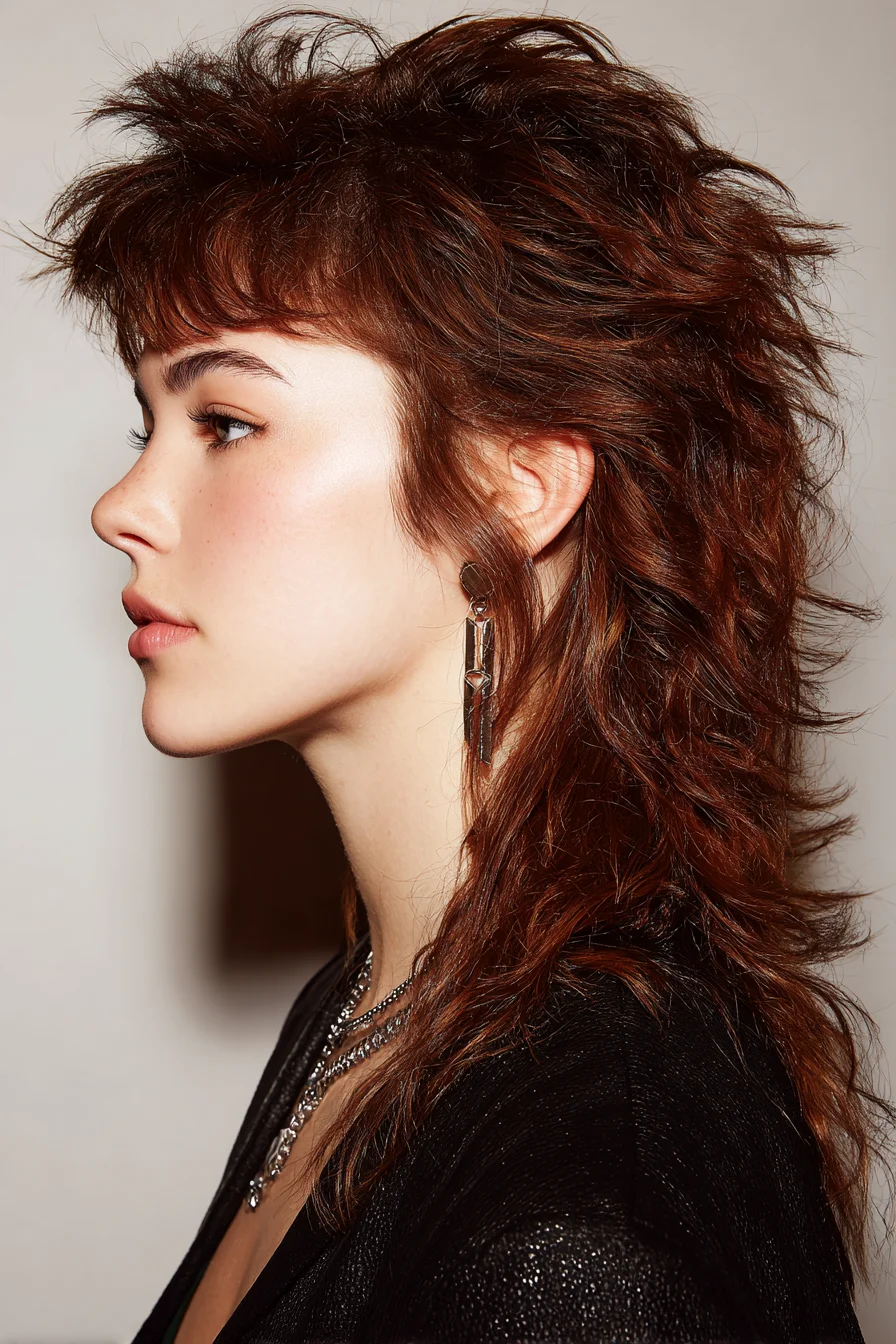 Textured Shag Mullet with Feathered Micro Bangs