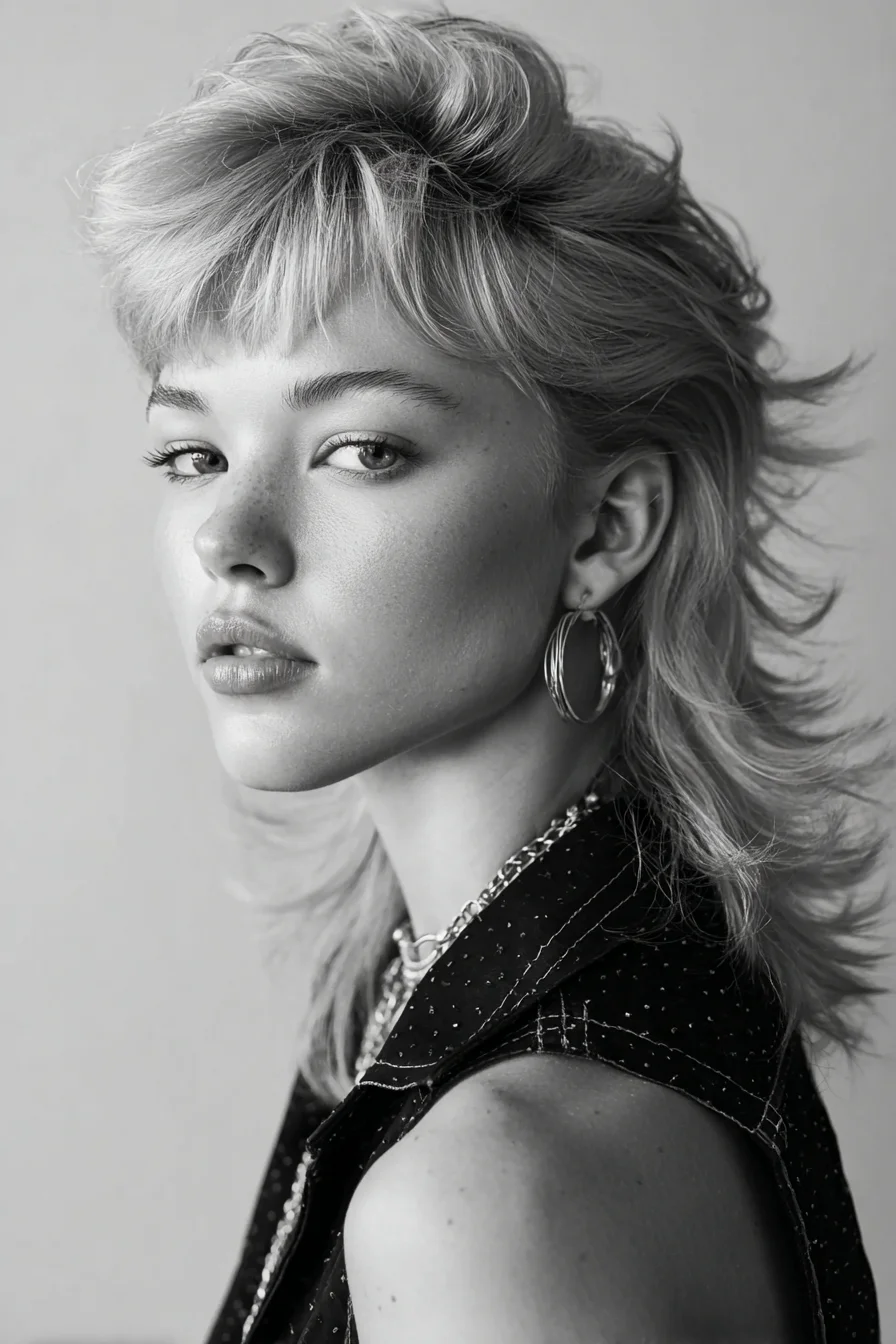 Textured Shag Mullet with Short Fringe and Feathered Layers