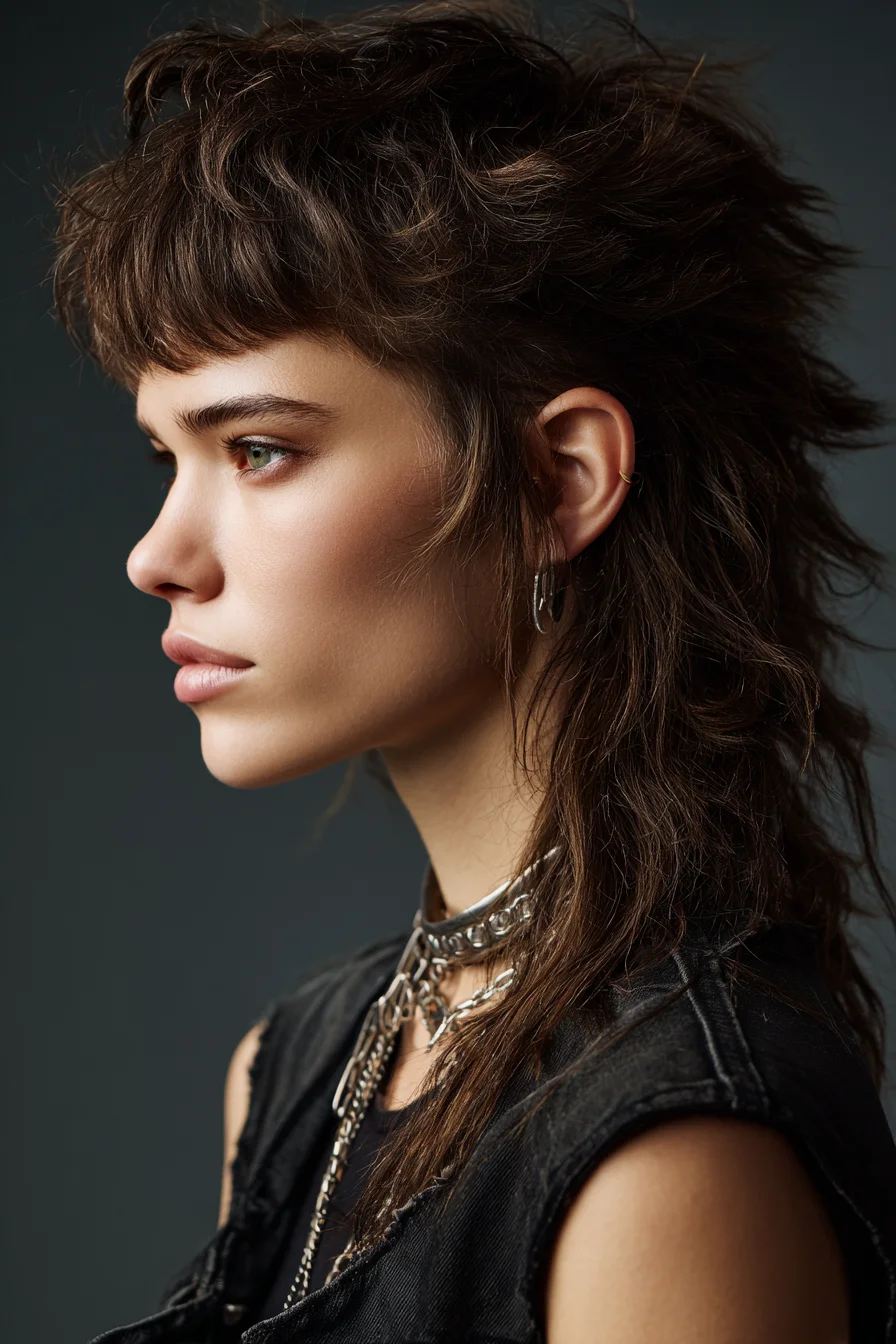 Textured Shag Mullet with Short Wispy Fringe - Choppy Layers & Piecey Ends