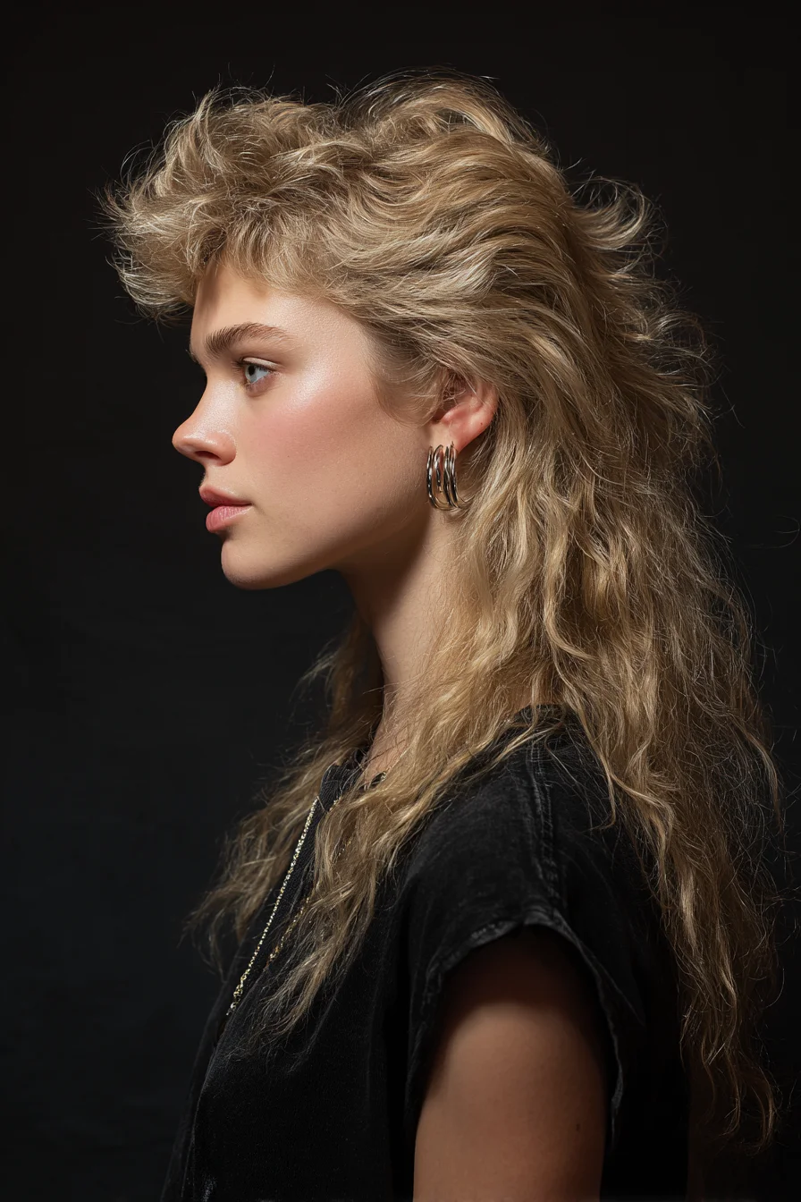 Textured Shag Mullet with Voluminous Crown and Natural Waves